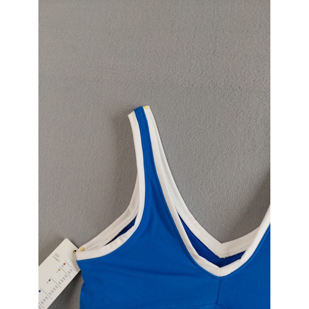 All In Motion Women‎ Sport Bra XS Blue V Neck White Trim Varsity Light Support - Picture 2 of 15